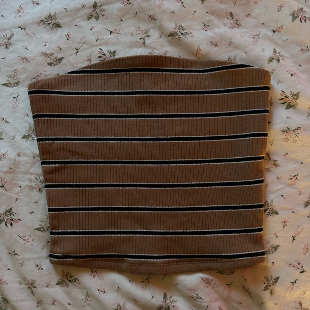 Garage Tan Tube Top with Black and White Stripes